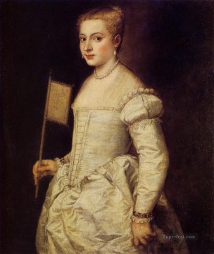 白い服を着た女 1555年 ティツィアーノ・ティツィアーノ Oil Paintings